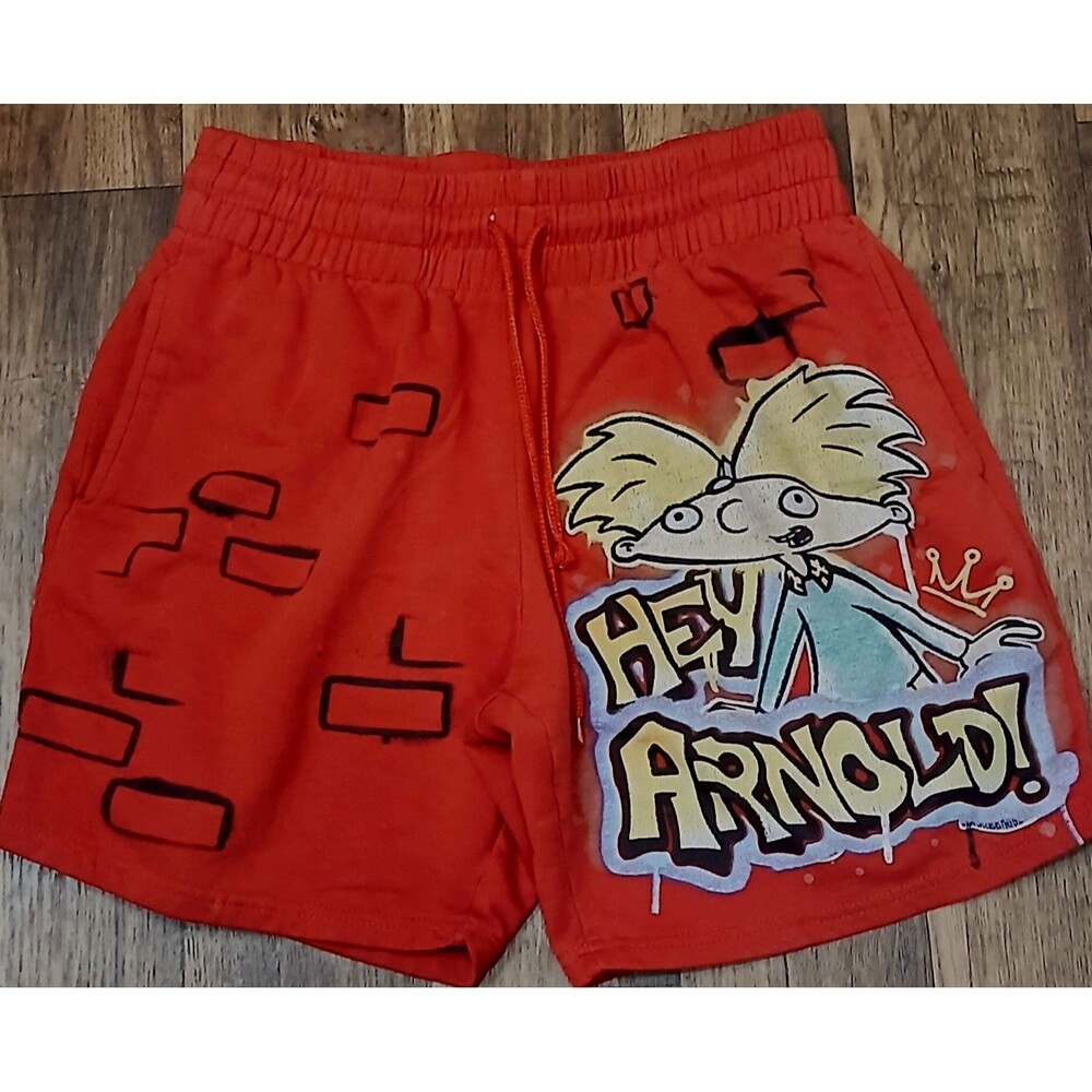 HEY ARNOLD SWEAT SHORTS RED NICKELODEON GRAPHIC DRAWSTRING